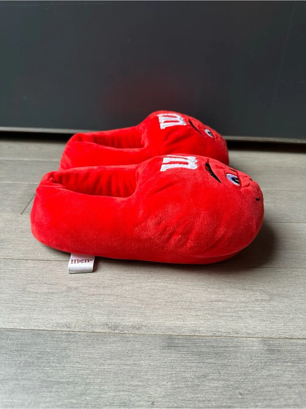 Kids Red M&M Character Plush Embroidered Warm Soft Slippers S/M Comfy